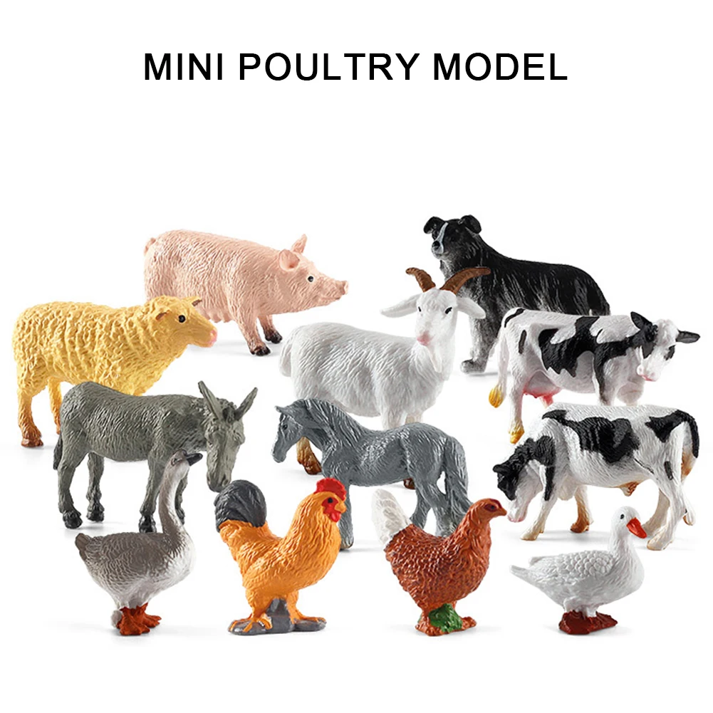 Animal Model Figurines Movable Cute Poultry Figurines Wildlife Chicken Duck Goose Cow Statue Garden Sandbox Home Decoration 3
