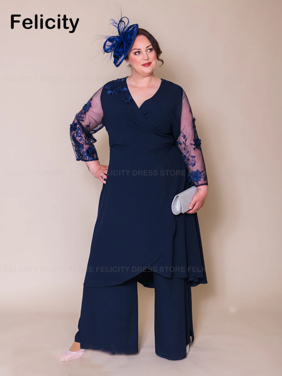 

Jumpsuit Plus Size Mother of the Bride Dress 2023 V-Neck Wedding Party Dresses Pant Suit Lace Appliques Robes Invitée Mariage