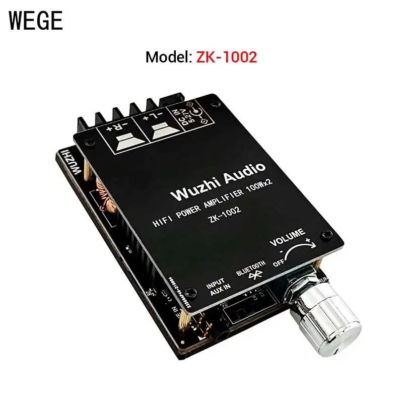 WEGE 디지털 오디오 전력 증폭기 보드 AMP 스테레오 2.0 채널 AUX Wuzhi 오디오, 50W x 2 100W x 2 ZK-502C 1002, HIFI TPA3116D2 BT5.0