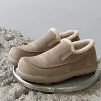 New Handmade Suede Leather Leather Men's Loafers Warm Casual Shoes Male Driving Footwear Slip-on Flats Winter Plush Snow Shoes