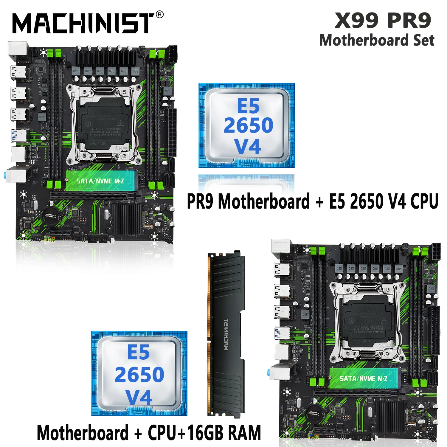 Machinist-conjunto de Placas-mãe Processador Cpu 1×16 = 16gb Ram Ddr4 Ecc Ssd Nvme Xeon e5 2650 v4 Lga 20113 Kit Pr9 X99