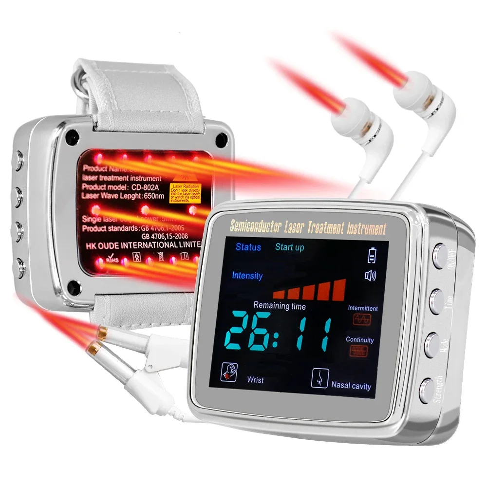 650nm Physiotherapy Watch LLLT Wrist Watch Hypertension Diabetes Cholesterol Treatment Sinusitis Tinnitus Laser Therapy