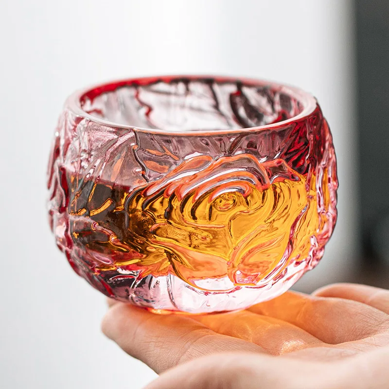 Tanie PINNY 75ML kryształowy tłoczony różany szklany damski kubek do herbaty Kung Fu