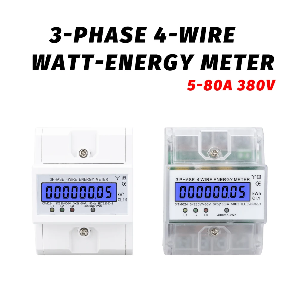 3 Fasi 4 Fili 100A 380V Guida Din Watt Elettrico Misuratore Di Potenza Wattmetro Kwh Display Retroilluminato Lcd