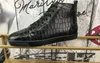 Real Leather Black Stone Pattern Shoes Luxury Trainers Ankle Lace Up Sneaker High Top Streetwear Walking Shoe Basketball Male 5