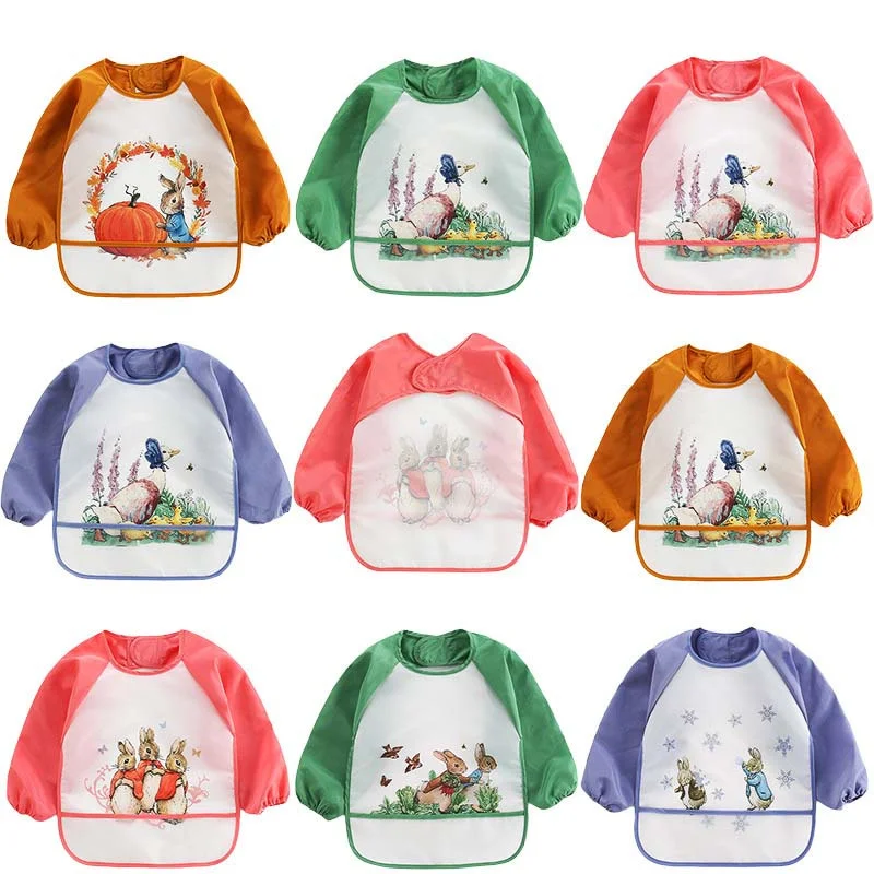 

Waterproof Baby Bibs Toddler Baberos Bavoir Long Sleeve Baby Aprons Cute Animal Children Art Smock Feeding Bib Baby Accessories