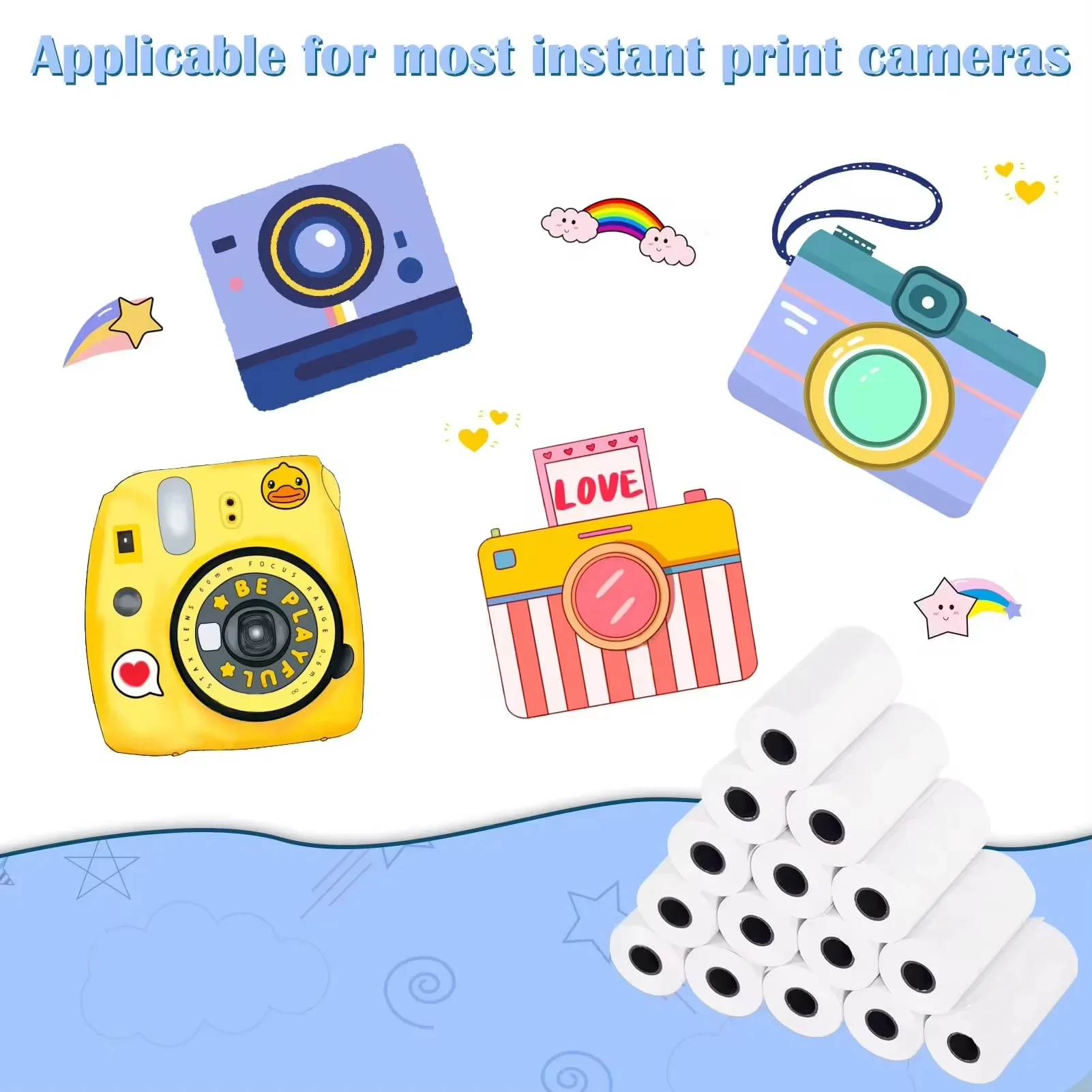 57mm Instant Camera Refill Print Paper White/Color Edge Thermal Paper HD Photo Compatible with All 57mm Pocket Thermal Printer