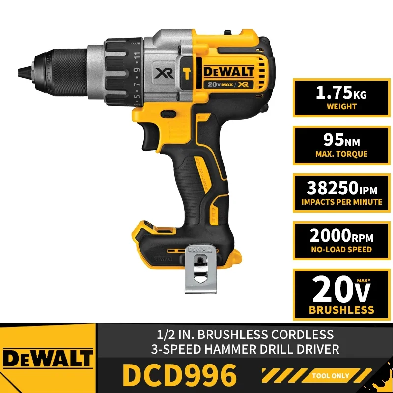DEWALTDCD996BrushlessCordless3Speed12inHammerDrillDriver20V