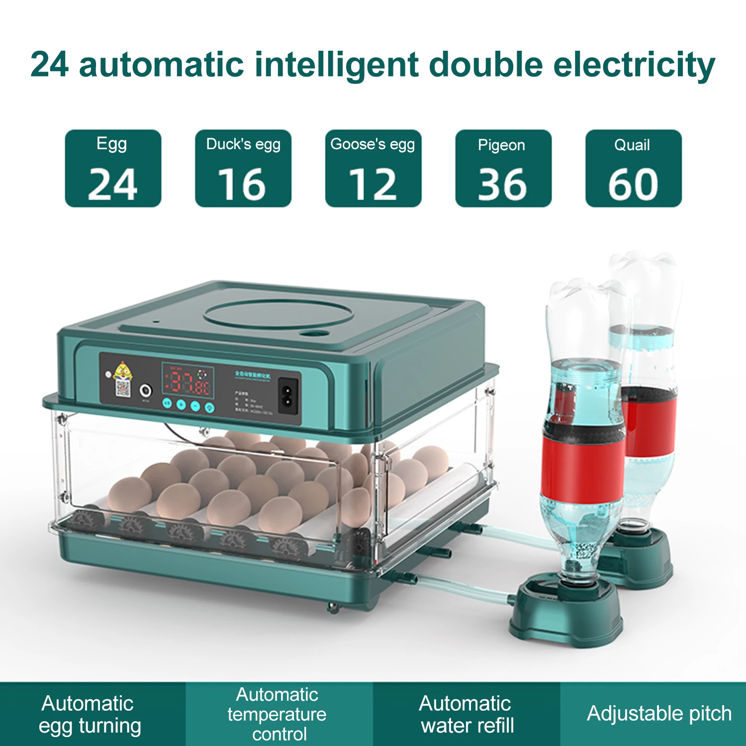 Egg Incubator 9/15 Eggs With Drawer Type Mini Automatic Water Ionic Waterbed Replenishment And Temperature Control
