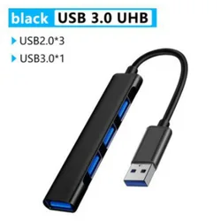 USB HUB 3.0 4-Port Multi Splitter Adapter OTG for Versatile Connectivity (Black)