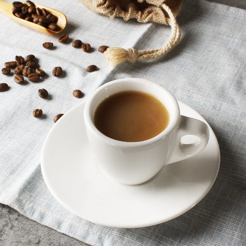 2 Tasses à Expresso En Céramique Vintage - 75 Ml, Avec Poignée En Bois - Pour Café, Thé, Chocolat Chaud