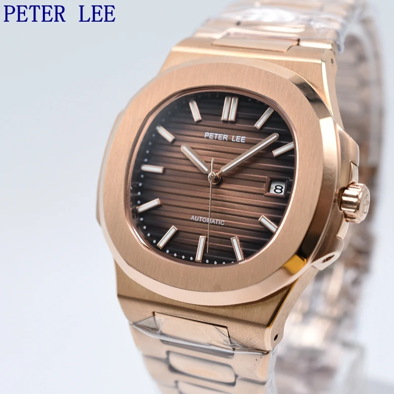 2022 New PETER LEE Design 41mm Rose Gold Men's Automatic Mechanical Watch Classic Retro Business Sports Watches Reloj Hombre