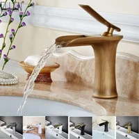 Waterfall Bathroom Basin Sink Faucets Hot Cold Tap Deck Mounted Water Mixer Crane Antique Bronze Chrome Finished ELM100 1