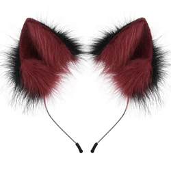 Luxurious Faux Fur Animal Ears Headband - Furry Cat & Fox Ear Costume Accessory (Redblack)