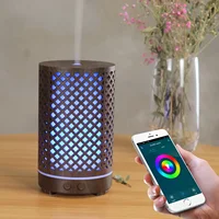 Tuya Smart Wif Hollow Wood Grain Humidifier Ultrasonic Aromatherapy Machine 100ml Colorful Atmosphere Night Light Home Office 2