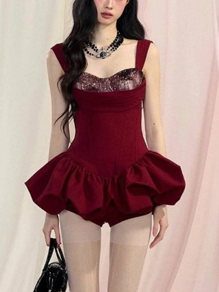 French Sweet Hottie Vintage Summer Women Dresses Y2k Design Sense Patchwork Slip Dresses Fashion Sexy Elegant Female Outfits New