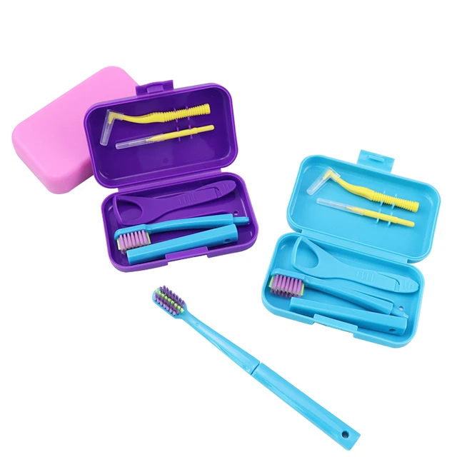 Dental Cleaning Care Kits Orthodontic Oral Care Brush Tongue Scraper Interdental Brush Travel Portable Case Clean Hygiene