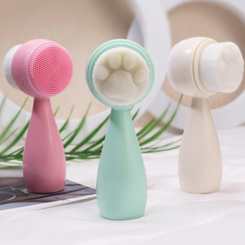 3D Double Silicone Facial Cleansing Brush New Soft Deep Cleaning Exfoliator Blackhead Removal Clean Brush Beauty Skin Care Tool