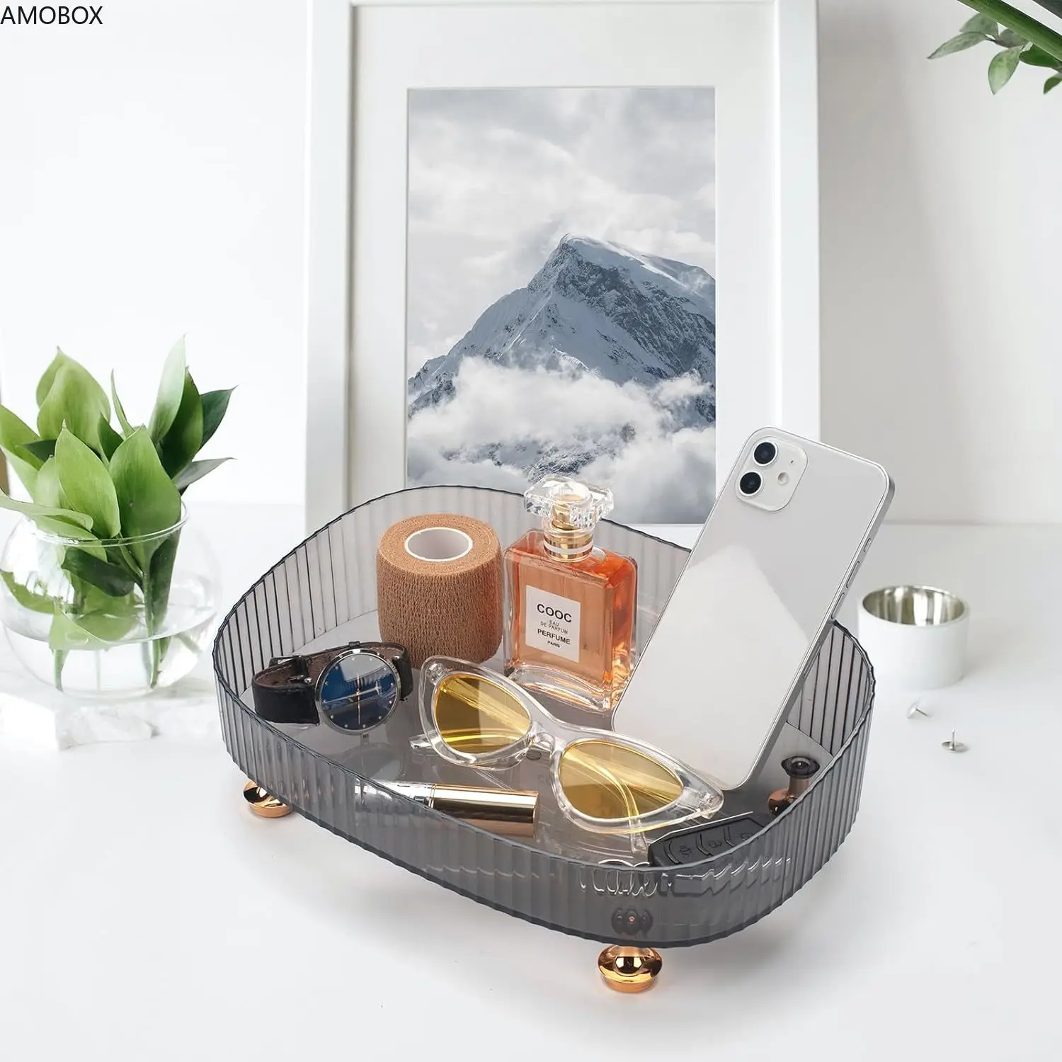 AMOBOX Makeup Perfume Organizer, Bathroom Vanity Tray, Decorative Dresser Tray, Countertop Organiser Tray for Cosmetic, Sundries 3