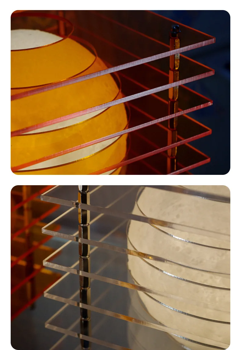 Orange Acrylic Moon Table Lamp close up on touch switch