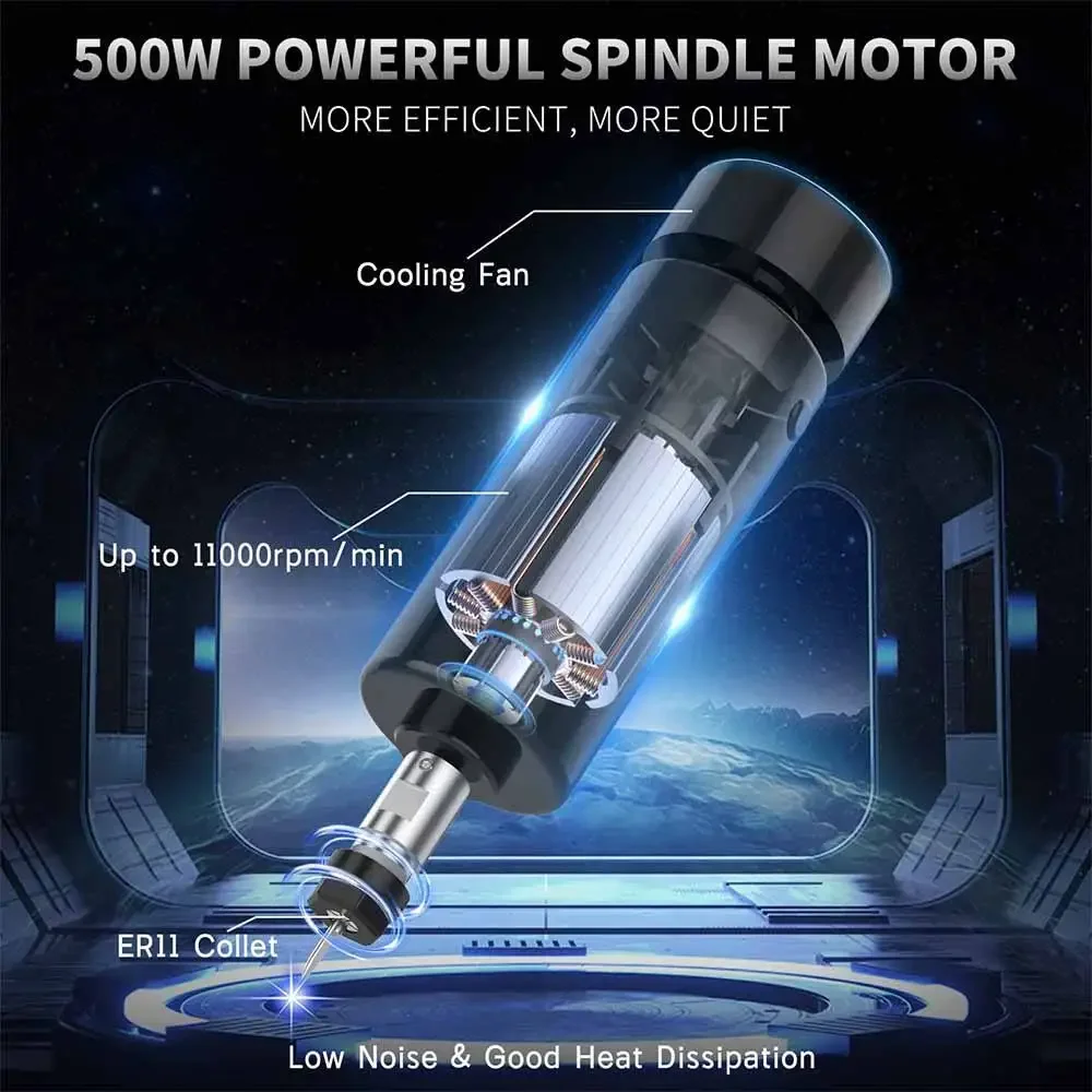 Air Cooled Spindle Motor 500W Air Cooled Spindle Kit Upgrade Spindle Motor 110V/220V Power Supply 52mm Clamps for CNC Engraving Malling Machine