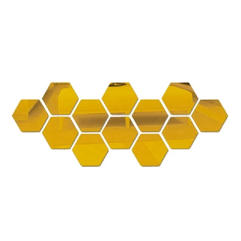 thumbnail image 1 of 6/12 piezas 3D hexagonal espejo pegatina de pared oro rosa DIY TV fondo sala de estar pegatinas decoración de pared dormitorio baño decoración del hogar, 1 of 5