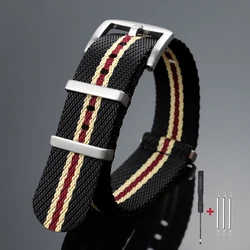 Army Green Ribbed Nylon Watch Strap - Military Sports Bracelet - 18mm (Black Beige Red)