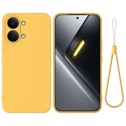 Premium Liquid Silicone Case with Flocking Interior and Strap Lanyard - ELVEV for Poco X8 Pro (Yellow)