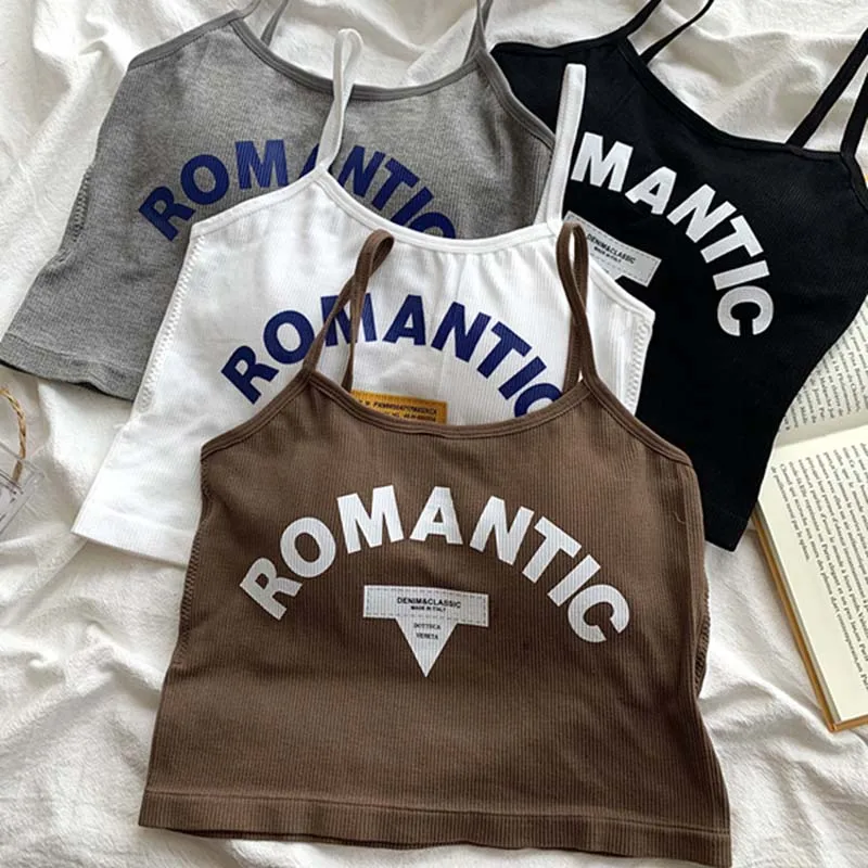 

Топ OUMEA Женский на бретелях-спагетти, романтический Повседневный пляжный в рубчик топ с надписью, с хлопковыми подушечками, без рукавов, на лето