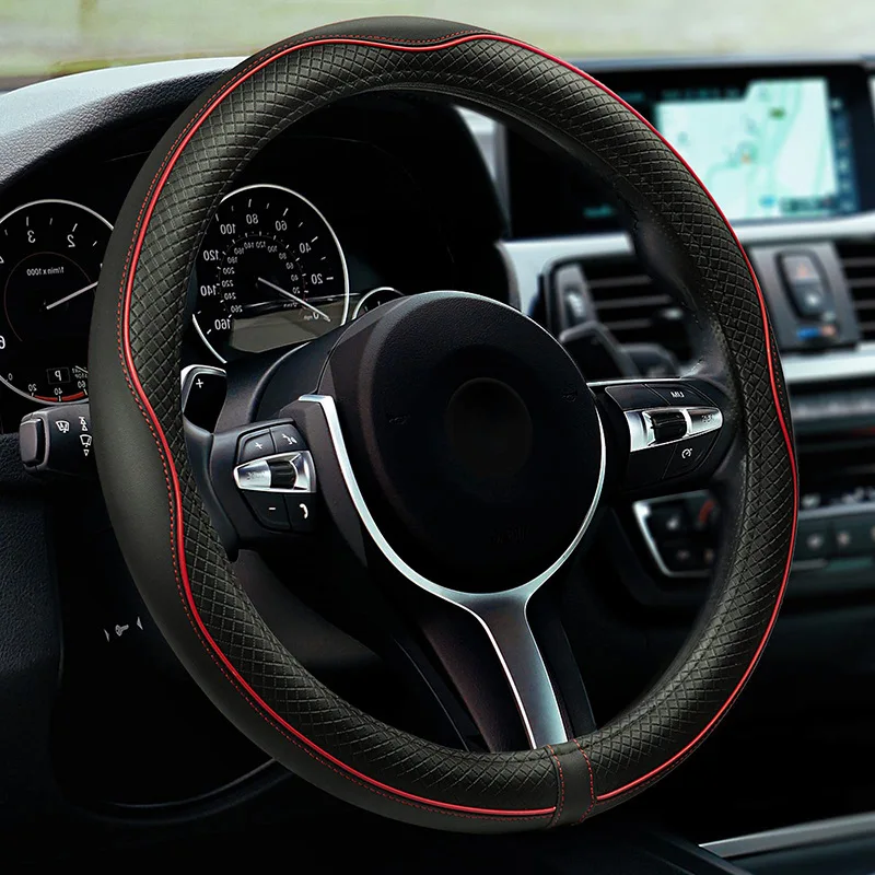 

Summer Car Steering Wheel Cover PVC Leather Embossed Breathable Non-slip Wear-resistant Handlebar Cover Car Interior Accessories