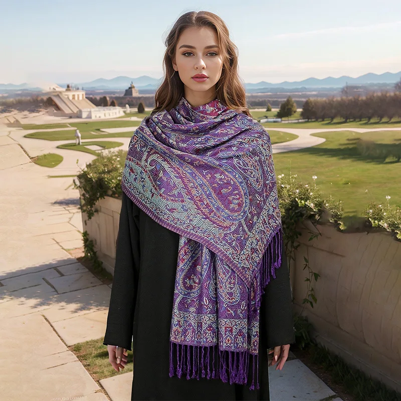 

New Jacquard Cashew Scarf Shawls for Women Muslim Hijab Headscarf Wraps Islamic Headband Tassel Panuelos Hijab Muslim Shawls