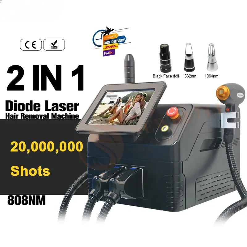 

2 in 1 Picosecond Laser 808nm Diode Laser Depilation Hair Removal Machine Q Switch Nd Yag Laser Tattoo Removing Rejuvenation