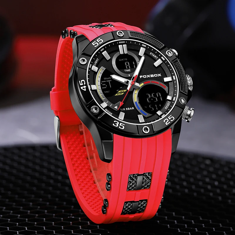 FOXBOX Luxury Wristwatch for Man Waterproof Luminous Week Date Men Watch Sports Silicone Men's Quartz Watches Male reloj