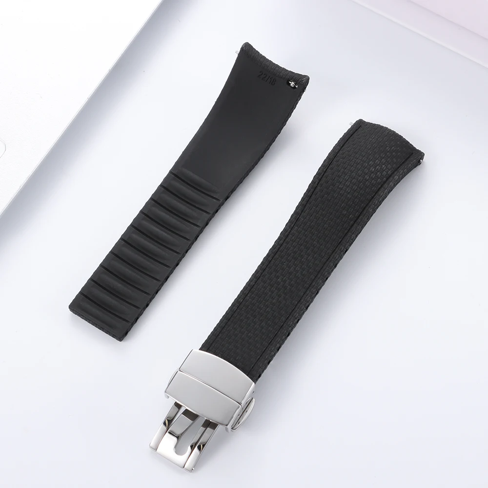 Elegant FKM Rubber Watch Strap with Curved Ends and Quick Release in Multiple Sizes (18-24mm)