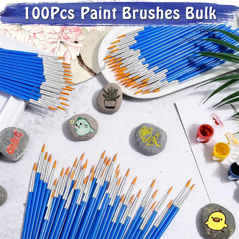 100 Pcs Flat Paint Brushes,Small Brush Bulk For Detail Painting,Nylon Hair  Brushes Acrylic Oil Watercolor Fine Art Painting For - AliExpress