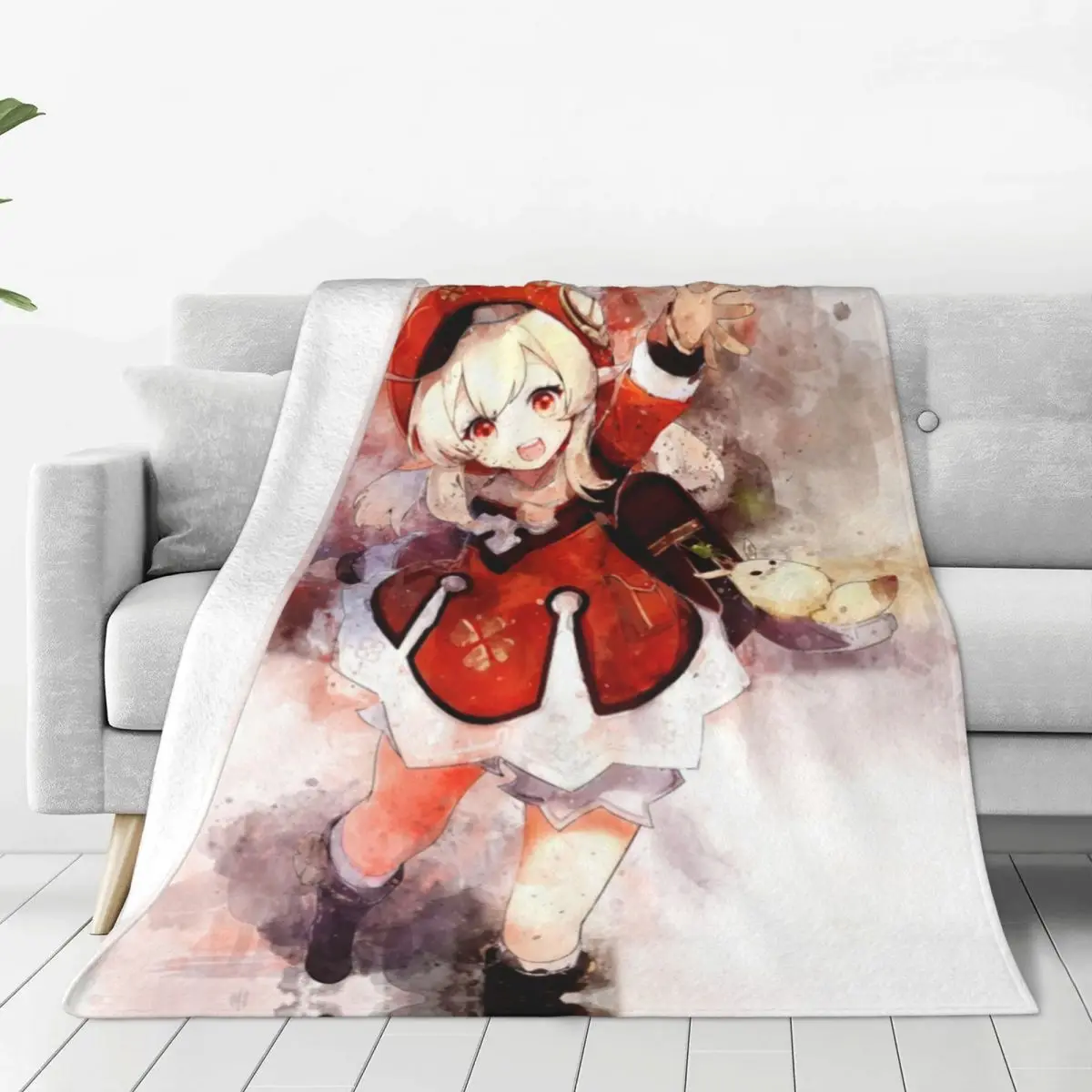 

Genshin Impact Anime Klee Blanket Flannel Textile Decor Cute Manga Soft Throw Blankets for Home Outdoor Plush Thin Quilt