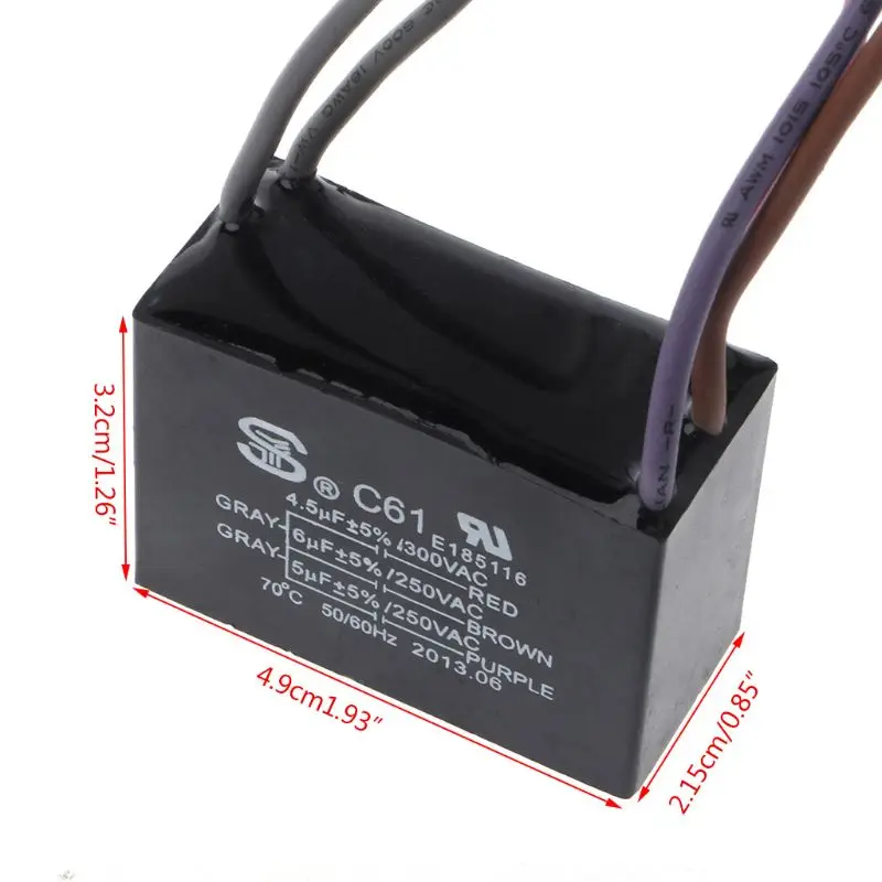 CBB61 Electrical Power Relay Connecting Capacitor 4.5uf + 6uf + 5uf 250V 5 Wire Electrical Capacitor