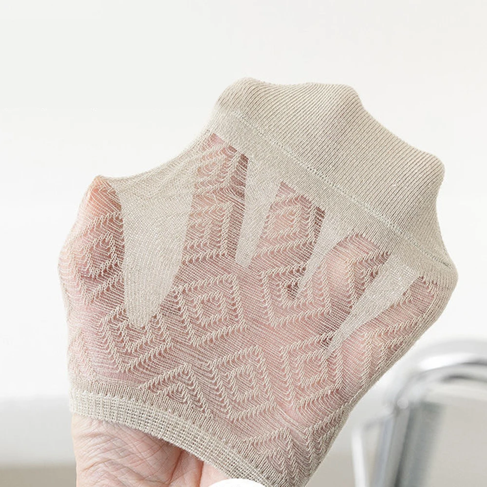 5Pairs Men Cotton Mesh Socks Non-slip Short Silicone Invisible Cotton Boat Socks Summer Solid Color Slipper No Show Ankle Socks