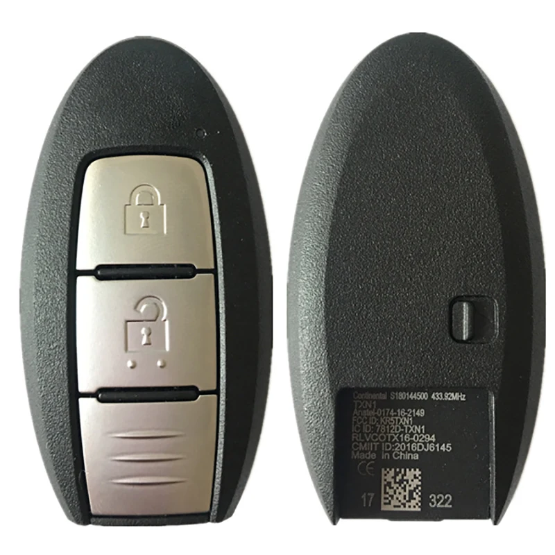 Cn027052 Aftermarket 2 Pulsanti Smart Card Chiave A Distanza Automatica Per Nissan Qashqai 2016-2020 433Mhz Chip Aes Kr5Txn1 S180144500