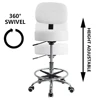 KKTONER Swivel Round Rolling Stool PU Leather with Adjustable Foot Rest Height Adjustable Task Work Drafting Chair with Back 3