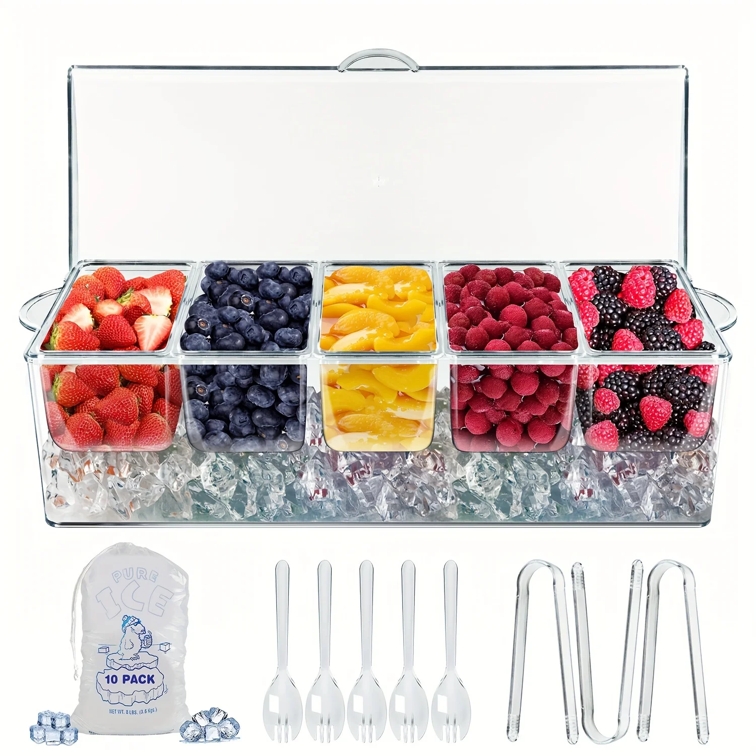 

1/2/3sets, Cold Food Buffet Server Tray With Ice Chamber, BPA-Free Plastic, Fruit & Salad Chilled Serving , Perfect For Parties