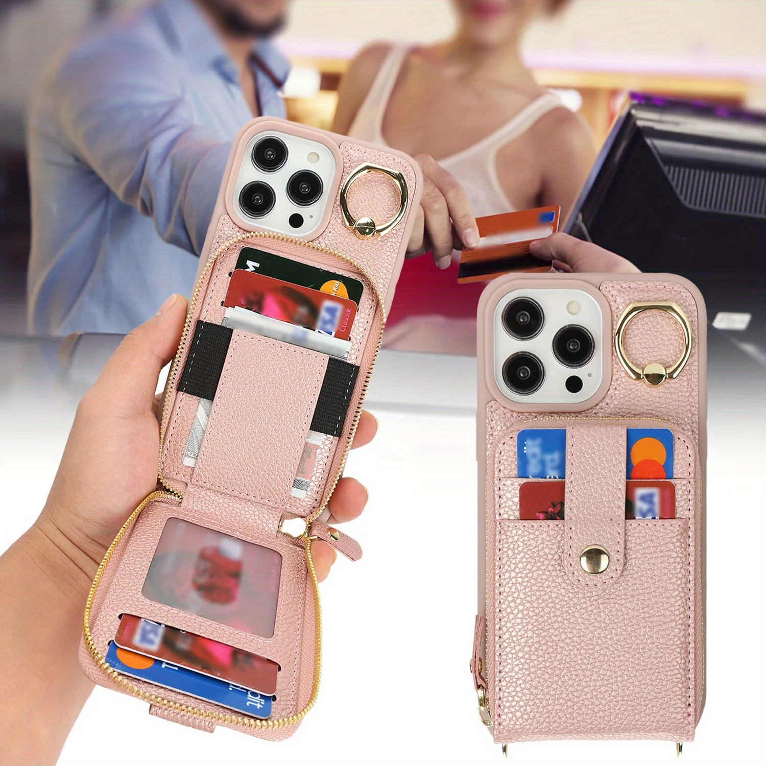 RFID Faux Leather Crossbody Zipper Wallet Phone Case with Large Card Slot Capacity