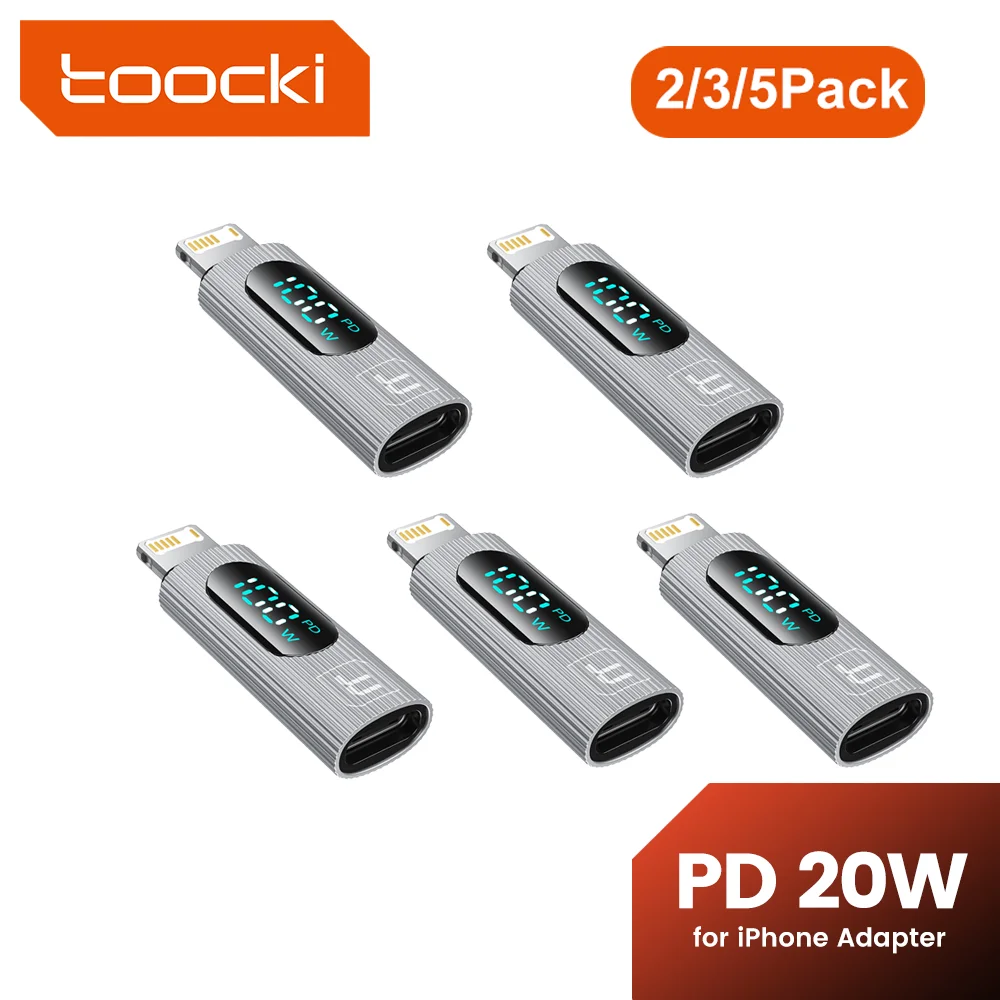 USB C to Lightning Adapter with LED Display - PD 20W Fast Charging, Pack of 2/3/5