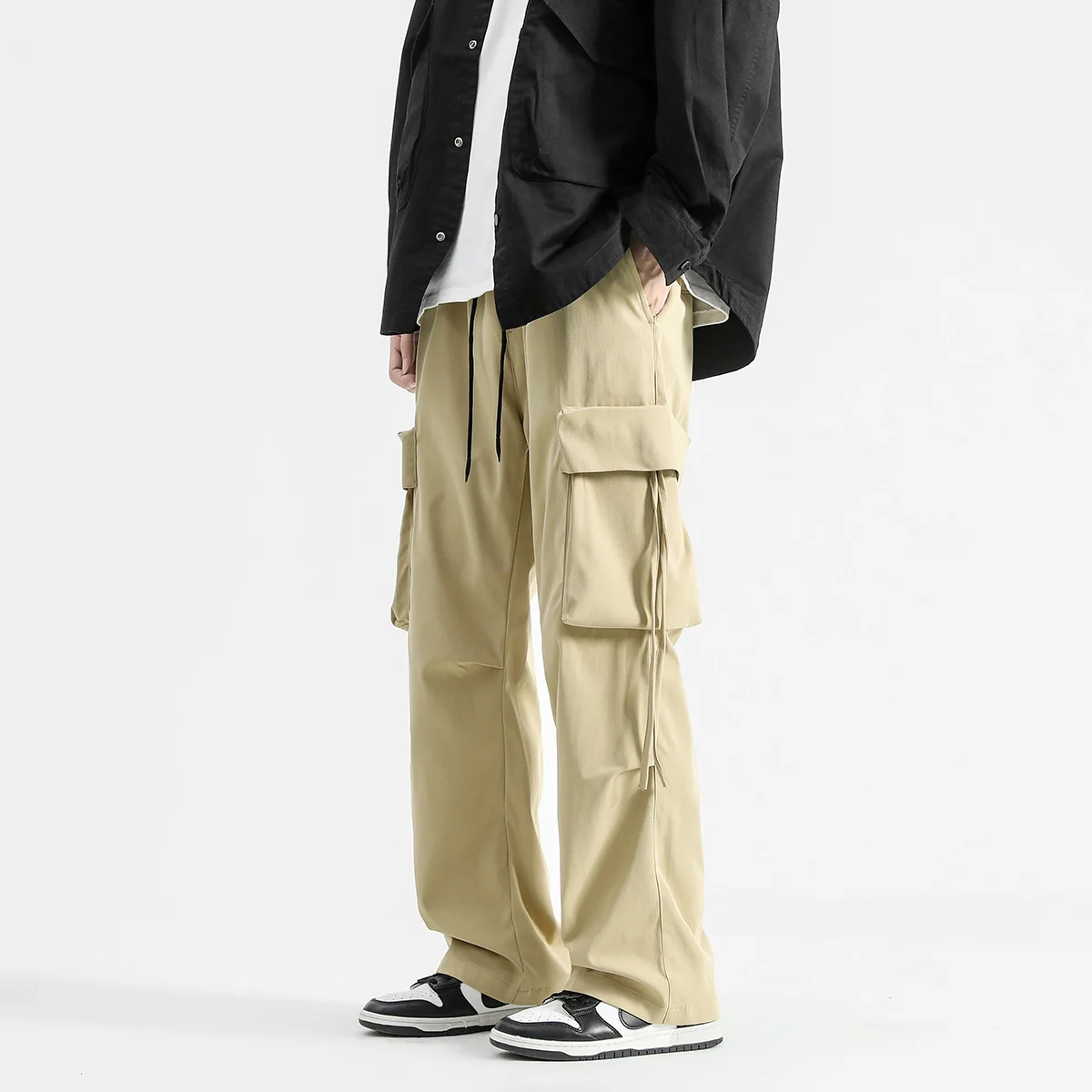

KAPMENTS Tracksuit Black Korean Fashion Tactical Pants Y2k Baggy Ribbons Cargo Pants Men Casual Pockets Stacked Joggers Pants