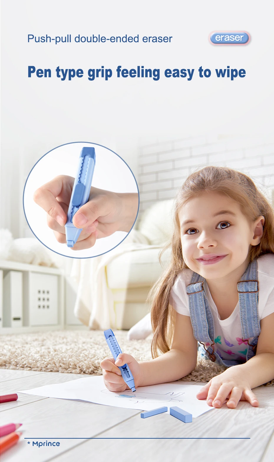 Deli Erasers Pen Retractable Press Pencil Rubber Correction Supplies School Stationery Erasers for Kids Soft Art Eraser Pen cute