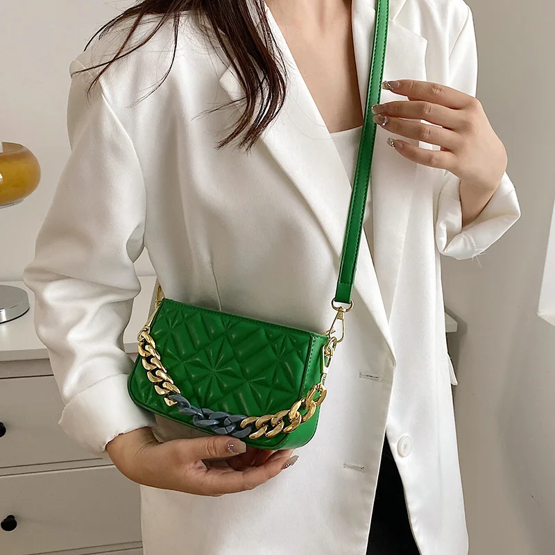 Fashion Women Thick Chain Underarm Bags Pink Green White Shoulder Bag  Replica Designer Brand Lady Pu Leather Handbag Prom Clutch - Shoulder Bags  - AliExpress