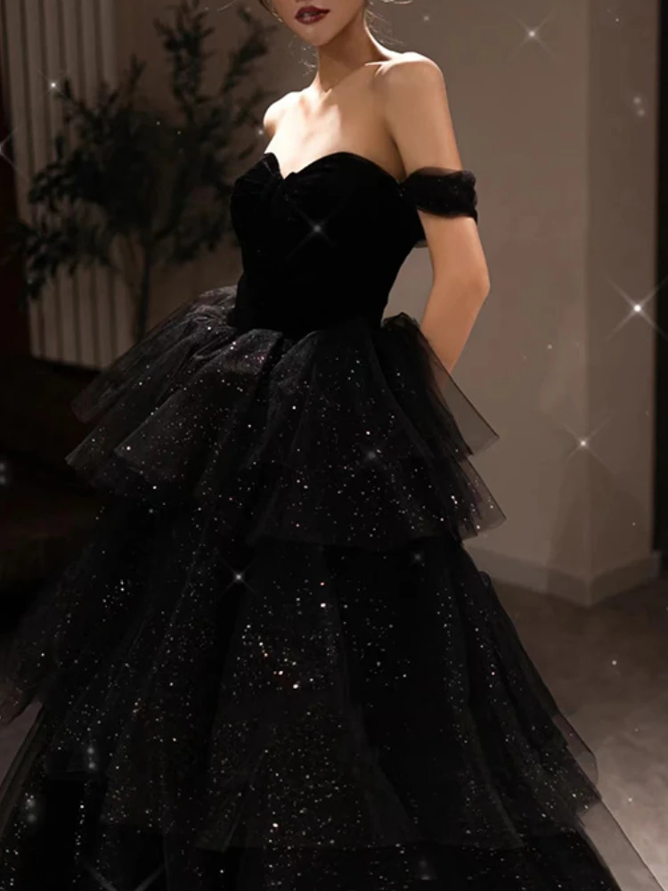 one shoulder black formal dress Yvette