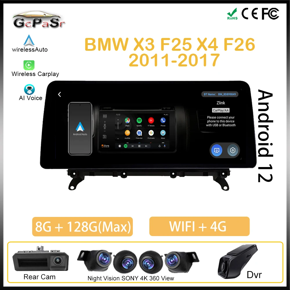 Android 12 Auto Per Bmw X3 F25 X4 F26 Cic Nbt 2011-2017 Multimedia Car Play Apple Carplay Radio Navigazione Gps Touch Screen