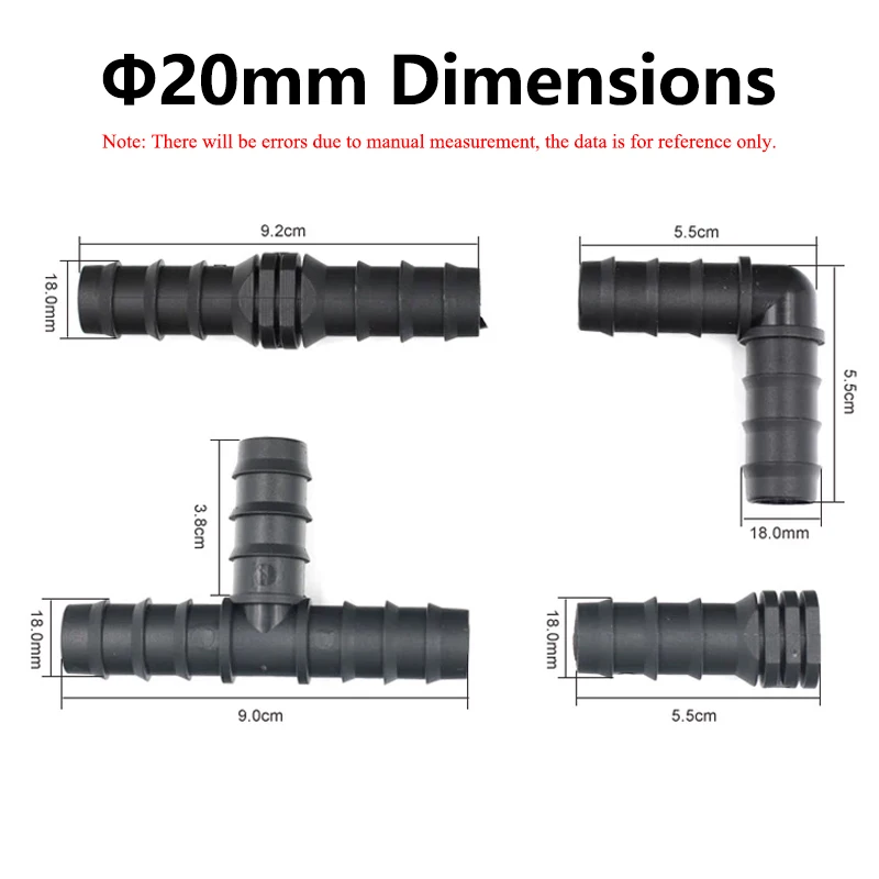 Irrigation Pipe Fitting 2-50pcs Greenhouse PE Pipe 16 20 25 mm Tee Straight Elbow Plug Irrigation Accessories