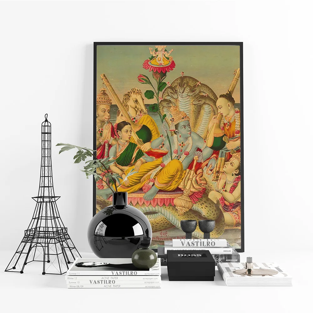 Affiche Vintage imprimée d'art religieux indien, tableau mural de bouddha, foi, peinture sur toile, décor de chambre à coucher